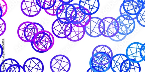 Light Blue, Red vector background with occult symbols.