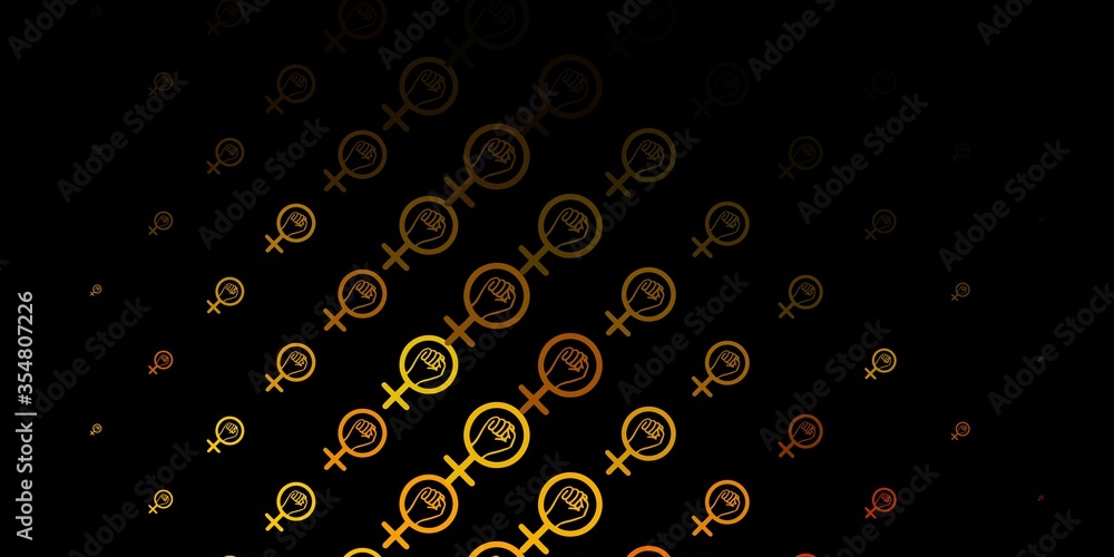 Dark Green, Yellow vector backdrop with woman's power symbols. Dark Green, Yellow vector backdrop with woman's power symbols.