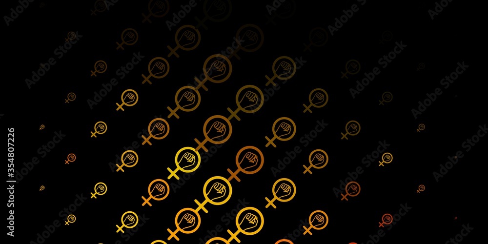 Dark Green, Yellow vector backdrop with woman's power symbols.