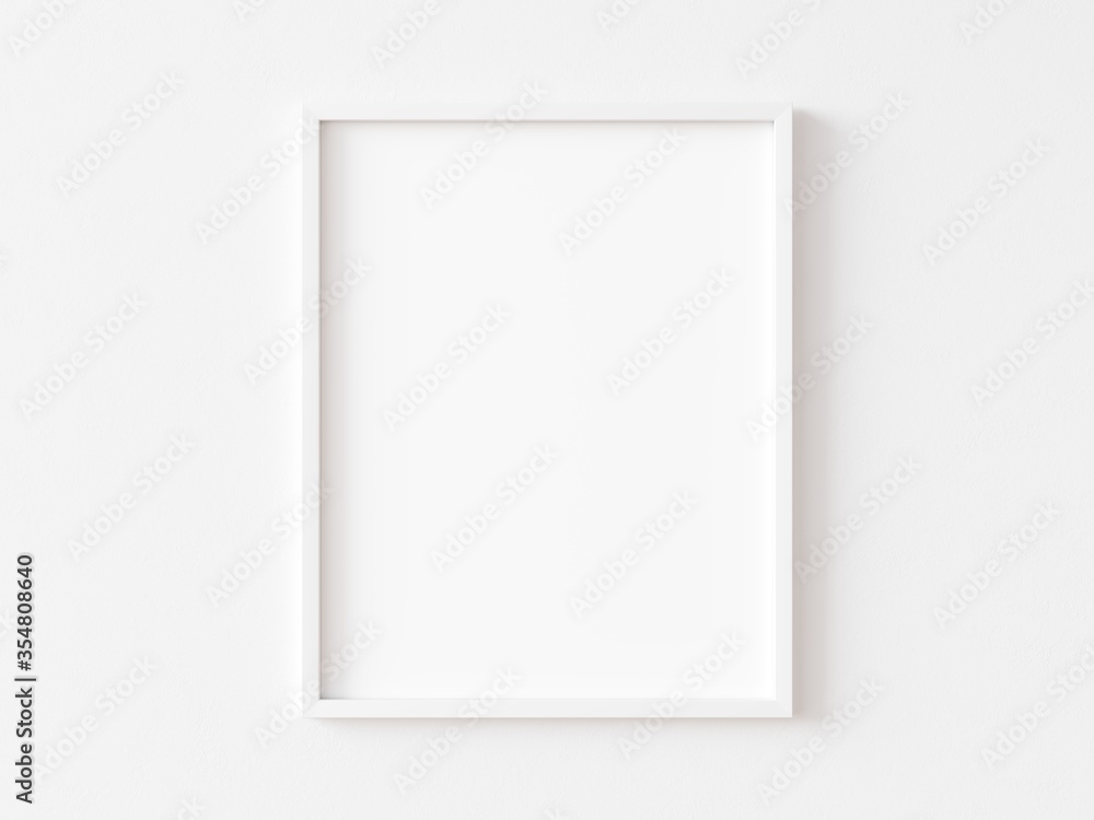 White vertical frame on white wall. 3d illustration.