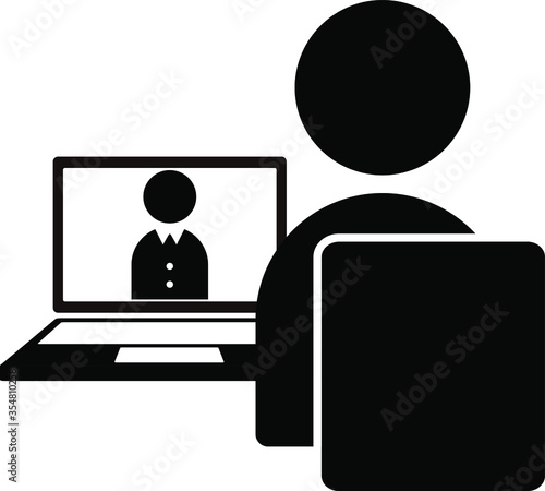 オンライン面接（お見合い）をする人のアイコン　ベクターイラスト
