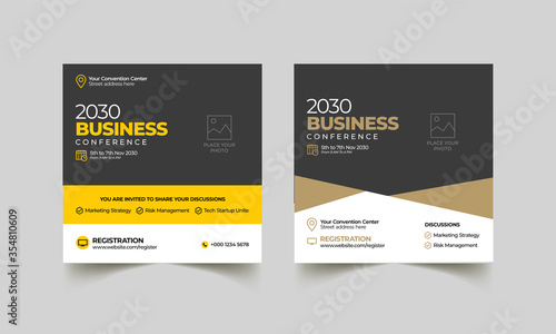 Conference social media post marketing web banner template with square flyer	