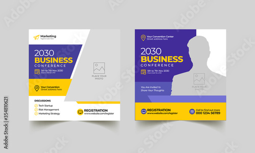 Business conference social media post event marketing web banner template with square flyer	