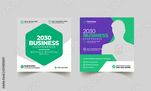 Business conference social media post event marketing web banner template with square flyer	