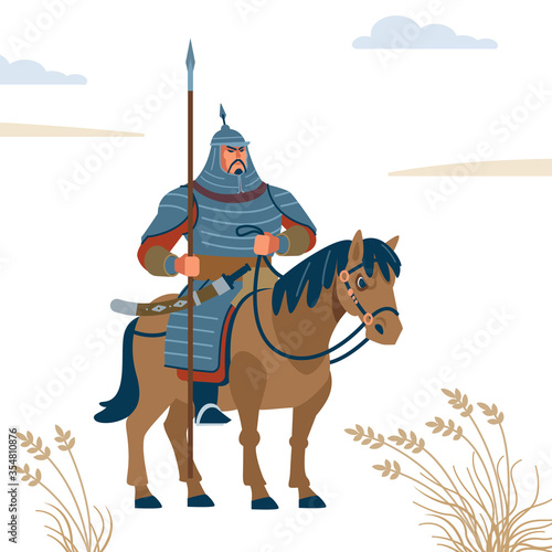 Mongol warrior. Strong warrior character vector isolated flat style illustration.