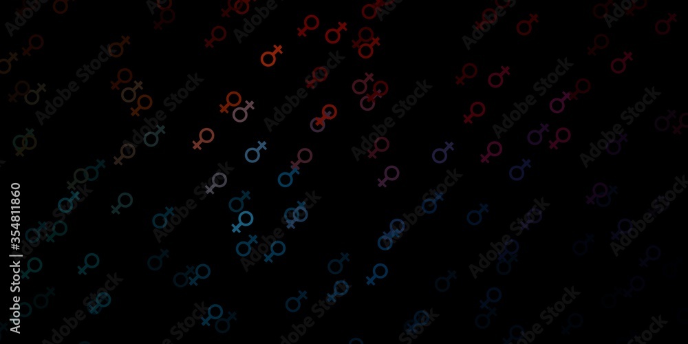 Dark Blue, Red vector background with woman symbols.