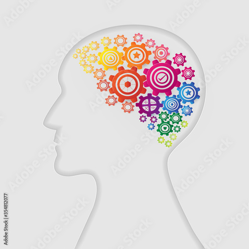 Human head with gears. Head thinking. Smart Intelligence and brainstorming. psychology concept, eps10 vector