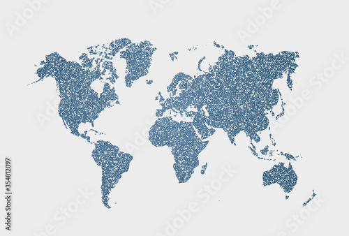 Isolated vector white and blue dotted world map on white background. Computer abstract infographic for presentation. EPS 10.