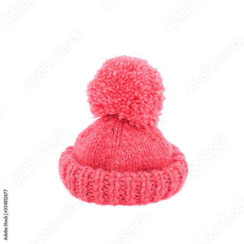Red hat with pompom isolated on a white background