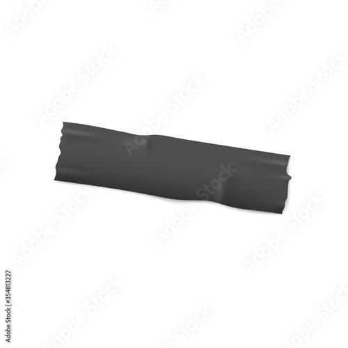 One piece of black adhesive or masking tape with torn edges realistic style
