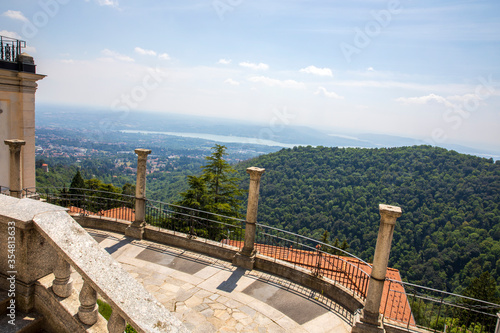 Sacro Monte (VA), Italy - June 01, 2020: Landscape view at pilgrimage village of Santa Maria del Monte on Sacro Monte di Varese, UNESCO, Santa Maria del Monte, Varese, Lombardy, Italy