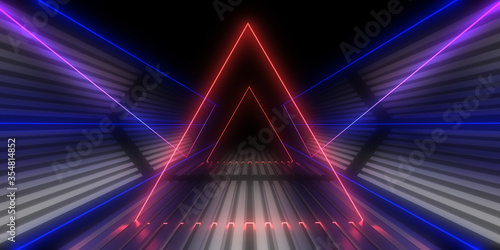 3D abstract background with neon lights.neon tunnel 3d illustration © andrii