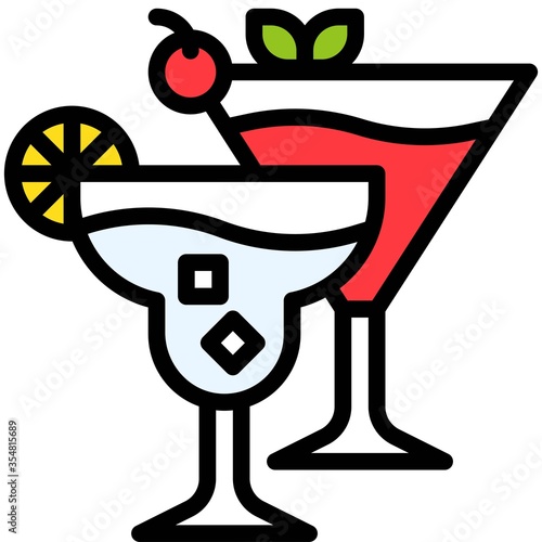 Cocktail and mocktail icon, Beverage filled vector illustration