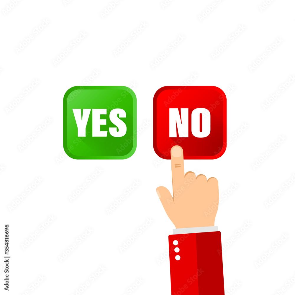 Yes no button and pointing hand icon flat for banners on isolated background. Eps 10 vector Yes no button and pointing hand icon flat for banners on isolated background. Eps 10 vector