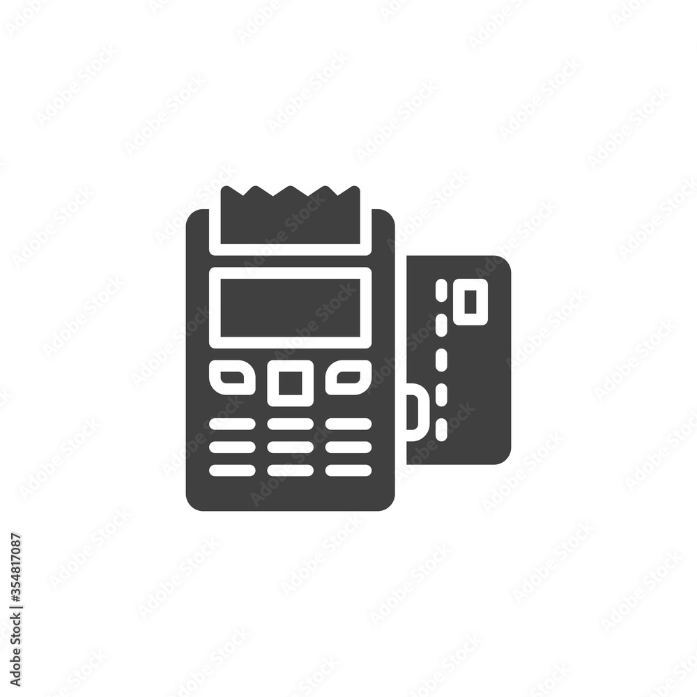Paying transaction vector icon. filled flat sign for mobile concept and web design. POS Terminal with credit card glyph icon. Symbol, logo illustration. Vector graphics Paying transaction vector icon. filled flat sign for mobile concept and web design. POS Terminal with credit card glyph icon. Symbol, logo illustration. Vector graphics