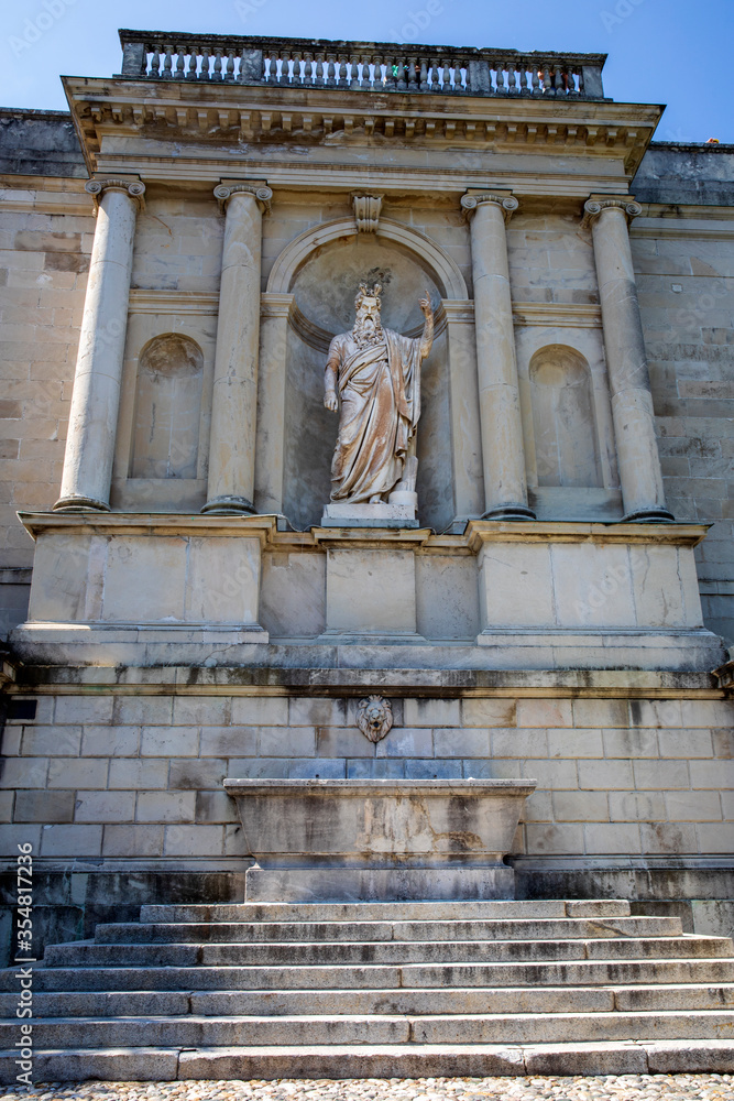 Sacro Monte (VA), Italy - June 01, 2020: Mose statue at pilgrimage village of Santa Maria del Monte on Sacro Monte di Varese, UNESCO, Santa Maria del Monte, Varese, Lombardy, Italy