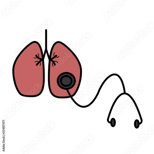 Both lung and medical stethoscope icon vector illustration. Quarantine coronavirus pandemic prevention, covid-19 concept. Copy space for text.