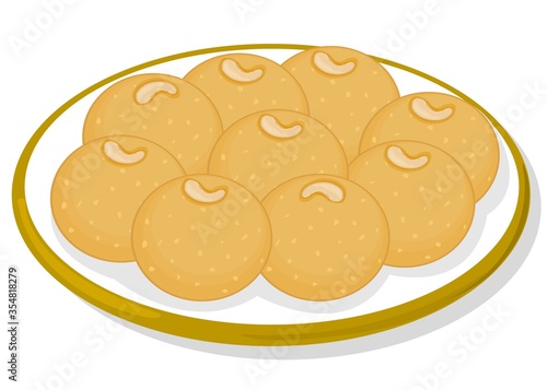 Besan ladoo or Besan Laddu Indian Sweets or Mithai Food Vector
