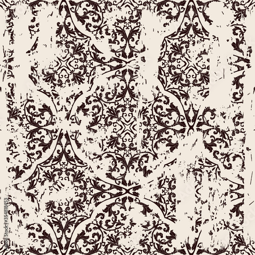 Seamless vintage pattern with an effect of attrition. Patchwork tiles. Hand drawn seamless abstract pattern from tiles. Azulejos tiles patchwork. Portuguese and Spain decor.