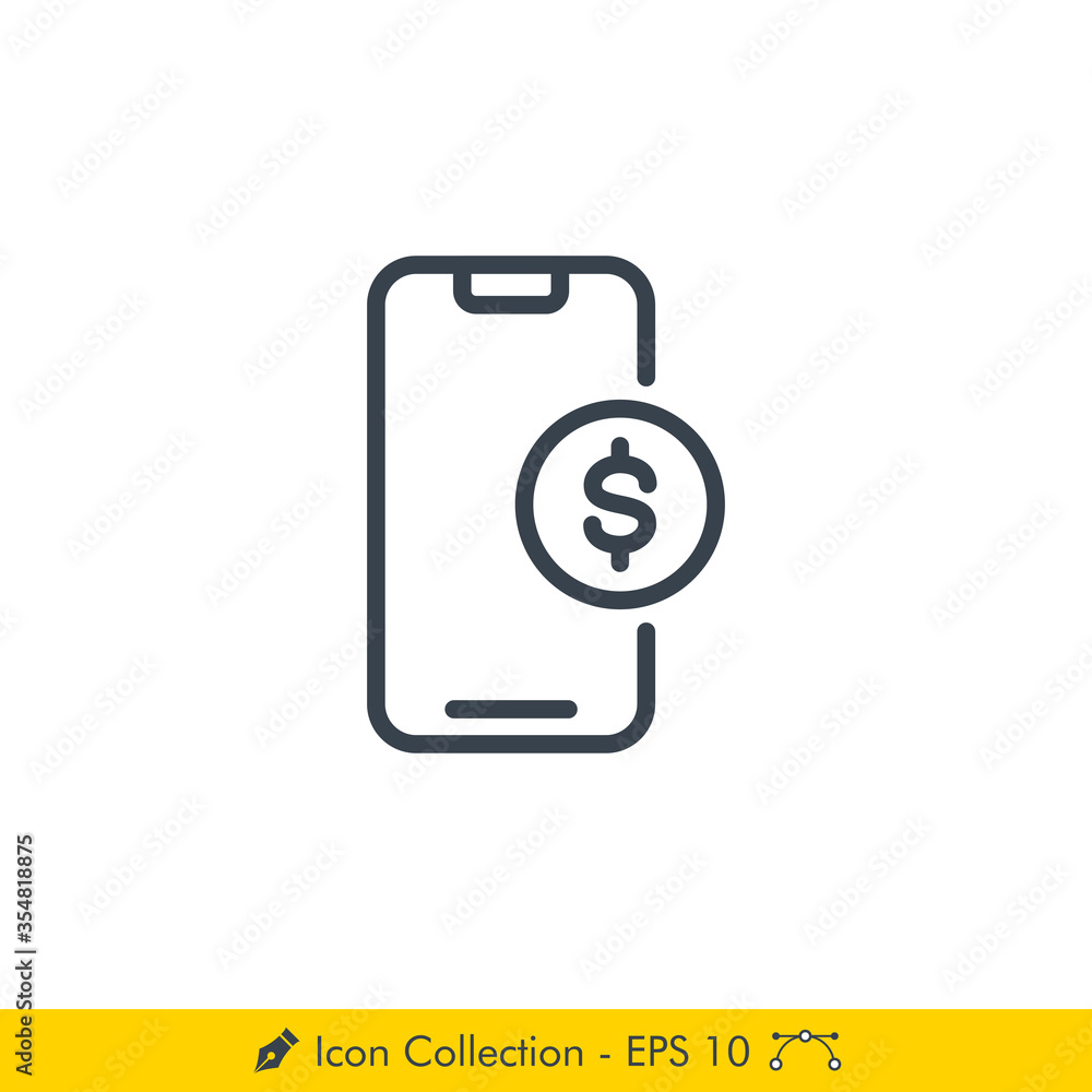 Mobile Payment Icon / Vector - In Line / Stroke Design Mobile Payment Icon / Vector - In Line / Stroke Design