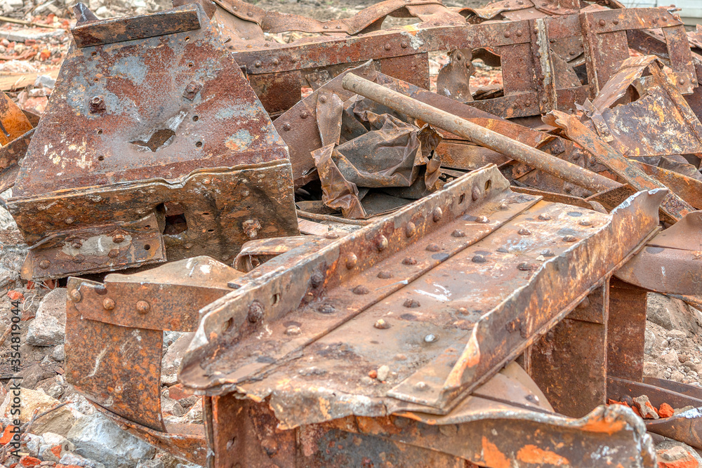 Destroyed rusty metal structures.