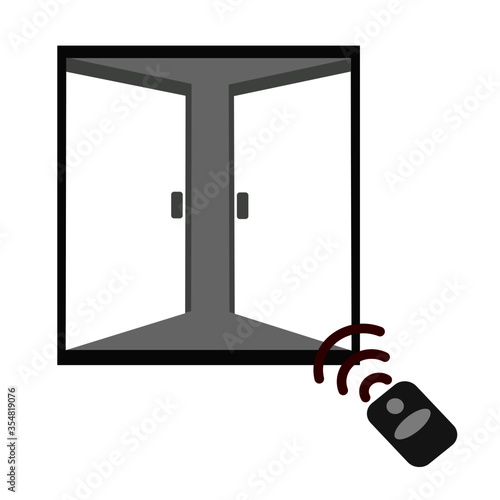 Auto door with remote control sensor icon vector illustration. Automatic gate or garage and security concept