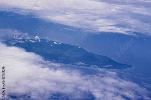 View from an airplane flying above the ocean.Bali to India.