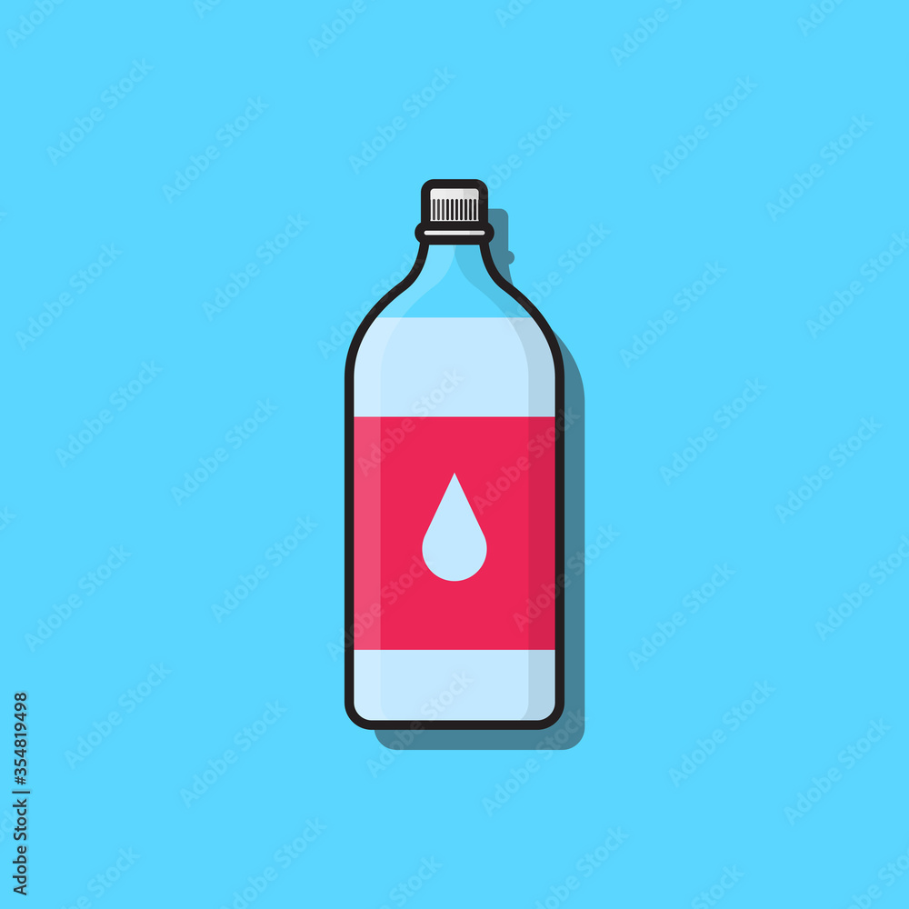 Bottle of water icon in flat style isolated on blue background Bottle of water icon in flat style isolated on blue background