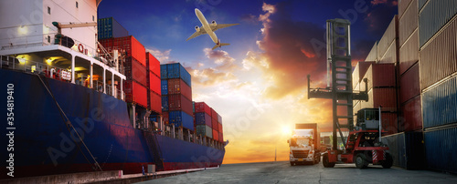 Canvastavla Container truck in ship port for business Logistics and transportation of Contai
