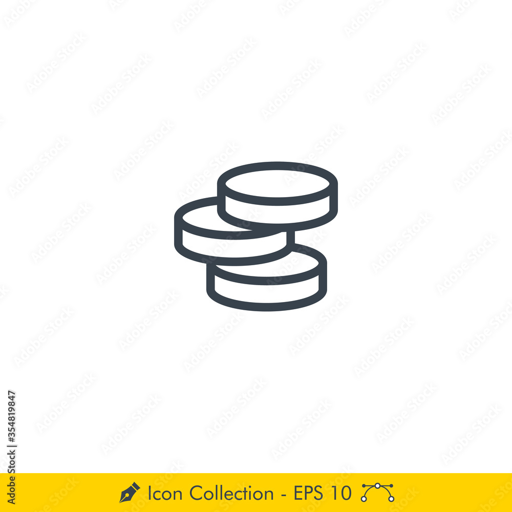Coin Stack Icon / Vector - In Line / Stroke Design Coin Stack Icon / Vector - In Line / Stroke Design