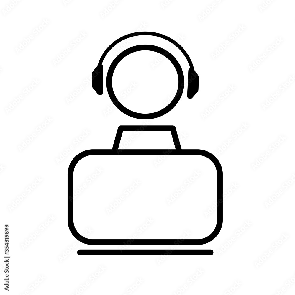 Operator or receptionist with headphone work on laptop computer icon vector illustration design. Customer service, teleworki, remote working concept. Operator or receptionist with headphone work on laptop computer icon vector illustration design. Customer service, teleworki, remote working concept.