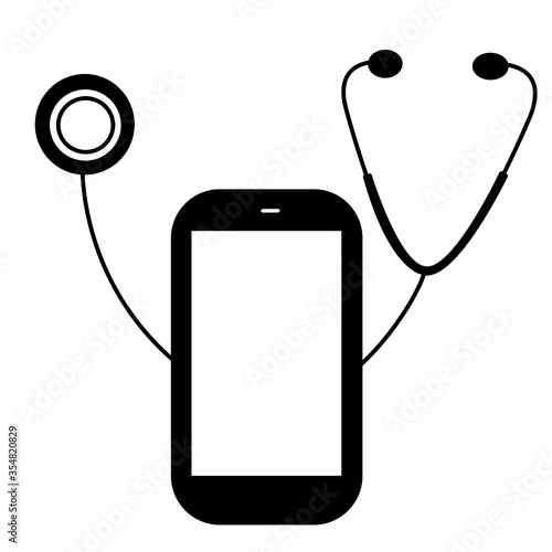 Mobile smartphone with medical stethoscope icon vector illustration isolated on white background. Telehealth, tele medicine or digital health concept.