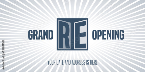 Grand opening or re opening vector illustration, background with open door