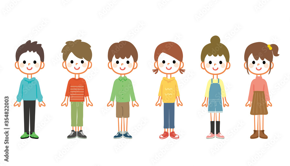 Full body illustrations of multiple children