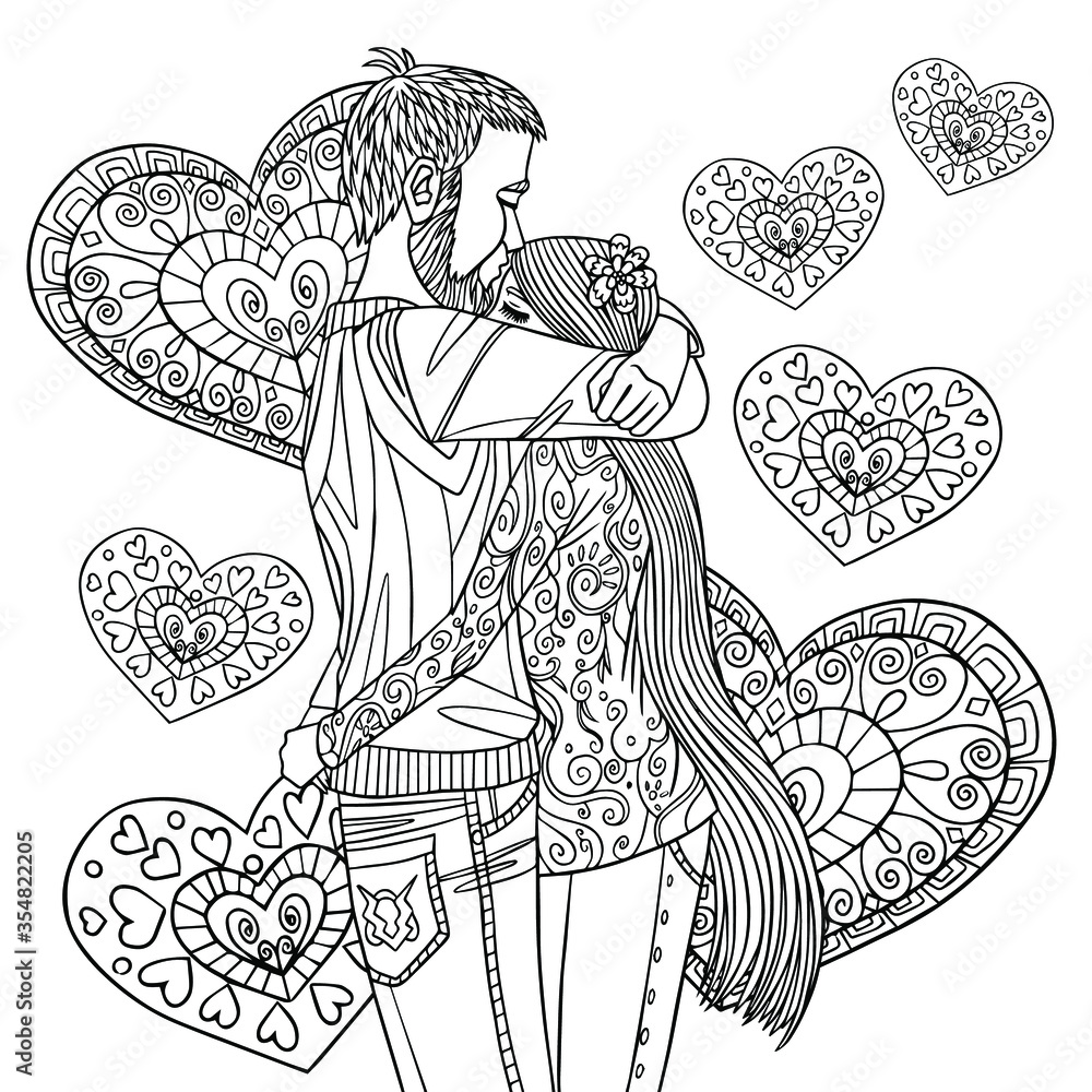 Hand drawn vector illustration of lovely couple. Line art for Saint ...