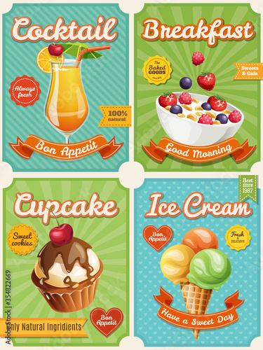 Four high detailed food posters with summer food