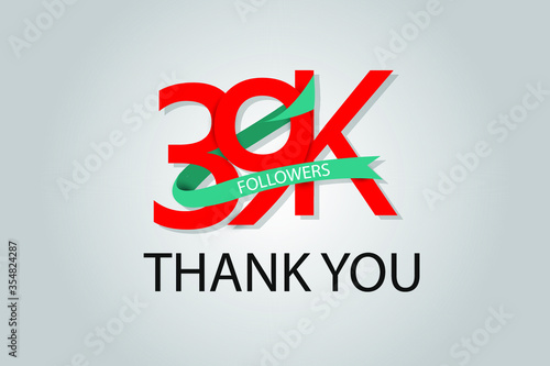 39K, 49.000 Thank you followers social media. Red logo with Tosca ribbon. For Social Medias, internet ads - Vector