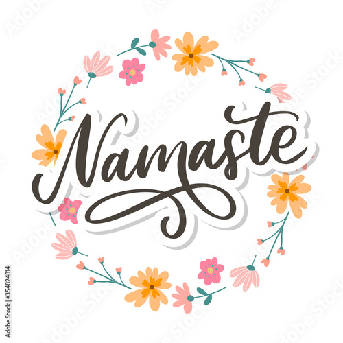 Hand drawn namaste card. Hello in hindi. Ink illustration. Hand drawn lettering background. Isolated on white background. Positive quote. Modern brush calligraphy.