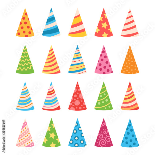 Cartoon set of colorful birthday hat caps