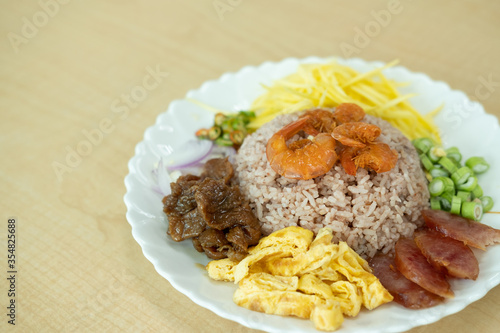 Thai food menu today is Mixed Cooked Rice with Shrimp Paste Sauce.