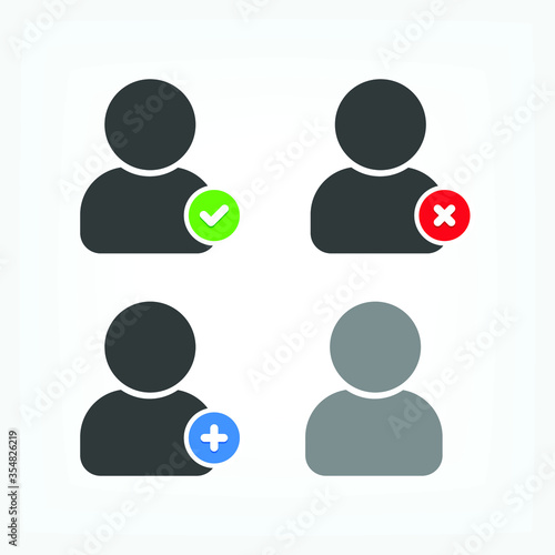 Black user icon with active, inactive, add status
