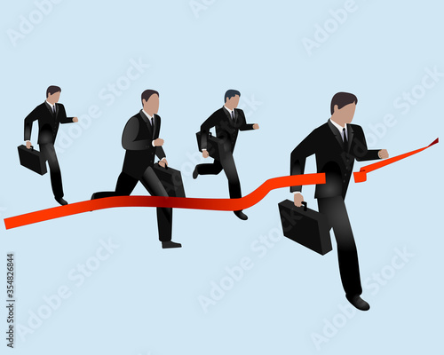 Group business people running. Concept of successful businessman with finishing line.