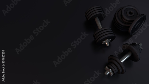 3D illustration weights for lifting in the gym or at home workout get strong and fit muscular body athletic lift weight enjoy sport recreation healthy training hard activity exercise daily background