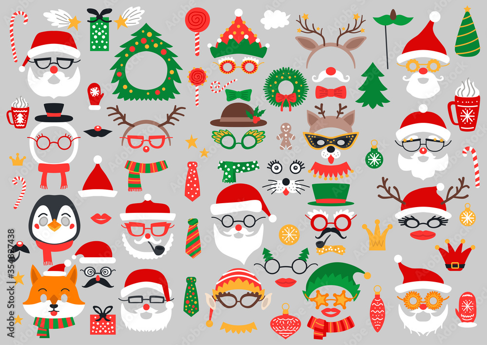 Fototapeta premium Christmas photo booth and scrapbooking vector set