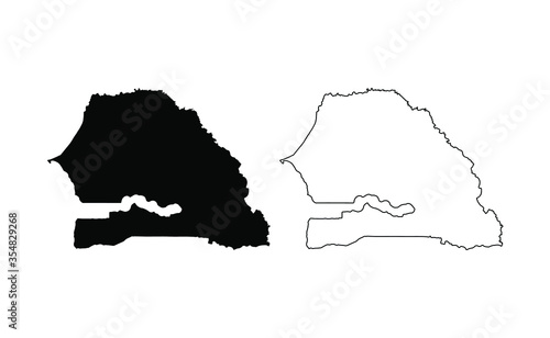 Senegal map silhouette line country Africa map illustration vector outline African isolated on white background