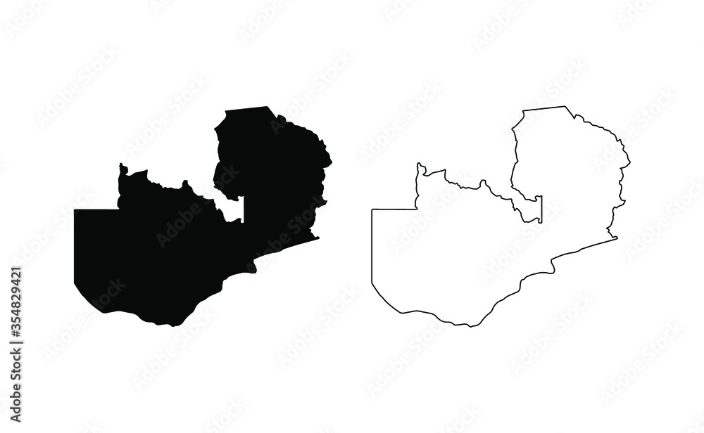 Fototapeta premium Zambia map silhouette line country Africa map illustration vector outline African isolated on white background