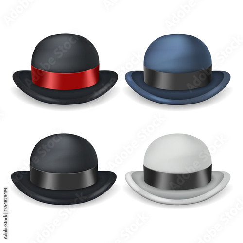 Gentleman bowler hat isolated 3d vintage design set vector illustration
