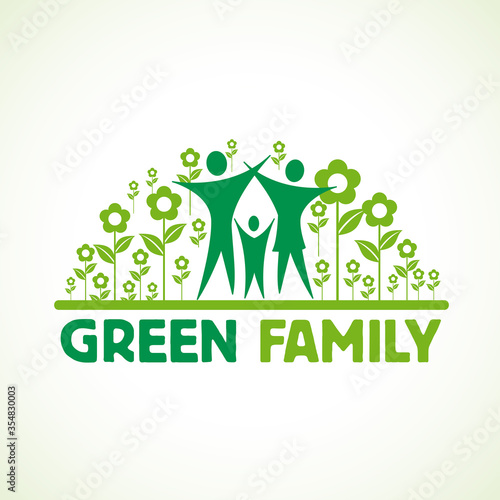 Green family with open arms inside flowers. Logo design template, vector illustration