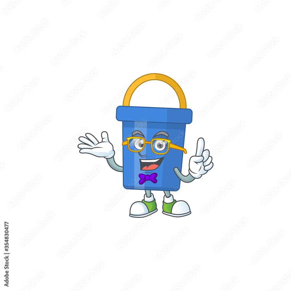 Cartoon character design of nerd blue sand bucket with weird glasses Cartoon character design of nerd blue sand bucket with weird glasses