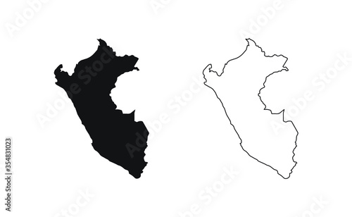 Peru map silhouette line country America map illustration vector outline American isolated on white background